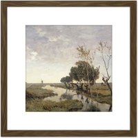 Artery8 Paul Gabriel A Watercourse Near Abcoude Painting 8X8 Inch Square Wooden Framed Wall Art Print Picture with Mount in Brown