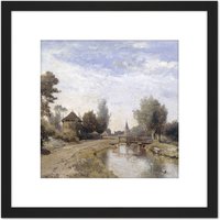 Artery8 Paul Gabriel Landscape Near Kortenhoef Painting 8X8 Inch Square Wooden Framed Wall Art Print Picture with Mount in Black