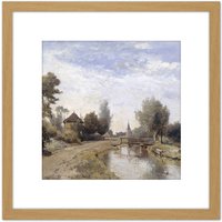 Artery8 Paul Gabriel Landscape Near Kortenhoef Painting 8X8 Inch Square Wooden Framed Wall Art Print Picture with Mount in Light Oak