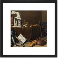 Artery8 Pieter Claesz Vanitas Still Life With The Spinario 8X8 Inch Square Wooden Framed Wall Art Print Picture with Mount in Black