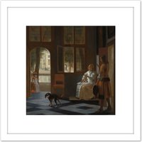 Artery8 Pieter De Hooch Man Handing A Letter To A Woman 8X8 Inch Square Wooden Framed Wall Art Print Picture with Mount in White