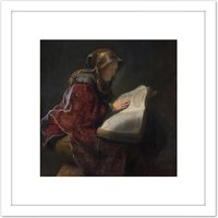 Artery8 Rembrandt Old Woman Reading Portrait 8X8 Inch Square Wooden Framed Wall Art Print Picture with Mount in White