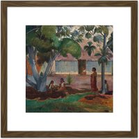 Artery8 Gauguin The Large Tree Tahiti Painting 8X8 Inch Square Wooden Framed Wall Art Print Picture with Mount in Brown