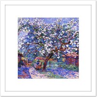 Artery8 Koster Flower Tree In Garden 1916 Painting 8X8 Inch Square Wooden Framed Wall Art Print Picture with Mount in White