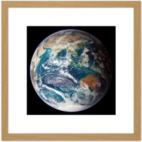 Artery8 Blue Marble Earth Eastern Hemisphere Photograph 8X8 Inch Square Wooden Framed Wall Art Print Picture with Mount in Light Oak