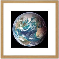 Artery8 Blue Marble Earth Western Hemisphere Photograph 8X8 Inch Square Wooden Framed Wall Art Print Picture with Mount in Light Oak