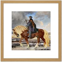 Artery8 Slott Moller Niels Ebbesen Horse Danish Painting 8X8 Inch Square Wooden Framed Wall Art Print Picture with Mount in Light Oak