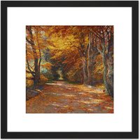 Artery8 Florian Praterallee Autumn Vienna Trees Painting 8X8 Inch Square Wooden Framed Wall Art Print Picture with Mount in Black