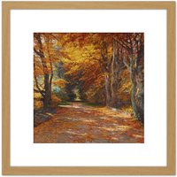 Artery8 Florian Praterallee Autumn Vienna Trees Painting 8X8 Inch Square Wooden Framed Wall Art Print Picture with Mount in Light Oak