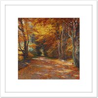 Artery8 Florian Praterallee Autumn Vienna Trees Painting 8X8 Inch Square Wooden Framed Wall Art Print Picture with Mount in White