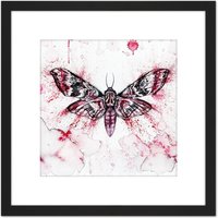 Artery8 Red Moth Wings Insect Watercolour Painting 8X8 Inch Square Wooden Framed Wall Art Print Picture with Mount in Black