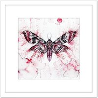 Artery8 Red Moth Wings Insect Watercolour Painting 8X8 Inch Square Wooden Framed Wall Art Print Picture with Mount in White