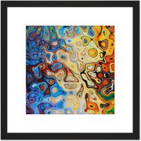 Artery8 Bright Colourful Abstract Shapes Painting 8X8 Inch Square Wooden Framed Wall Art Print Picture with Mount in Black