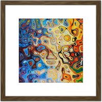 Artery8 Bright Colourful Abstract Shapes Painting 8X8 Inch Square Wooden Framed Wall Art Print Picture with Mount in Brown