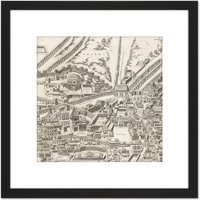 Artery8 Map Rome City Centre Roman Time 8X8 Inch Square Wooden Framed Wall Art Print Picture with Mount in Black