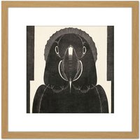 Artery8 Mesquita Macaw Parrot Bw Bird Design 8X8 Inch Square Wooden Framed Wall Art Print Picture with Mount in Light Oak