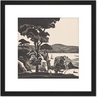 Artery8 Bernard Essers Breton Bay Trees Rocks Bw Landscape 8X8 Inch Square Wooden Framed Wall Art Print Picture with Mount in Black