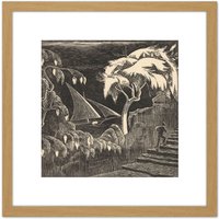 Artery8 Bernard Essers Mimosa Tree Santa Margherita Ligure 8X8 Inch Square Wooden Framed Wall Art Print Picture with Mount in Light Oak