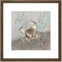 Artery8 Kunisada Utagawa Crab Walking Japan Woodcut 8X8 Inch Square Wooden Framed Wall Art Print Picture with Mount in Brown