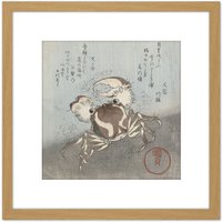 Artery8 Kunisada Utagawa Crab Walking Japan Woodcut 8X8 Inch Square Wooden Framed Wall Art Print Picture with Mount in Light Oak