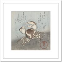 Artery8 Kunisada Utagawa Crab Walking Japan Woodcut 8X8 Inch Square Wooden Framed Wall Art Print Picture with Mount in White
