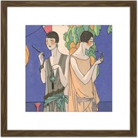 Artery8 Taste Beauty Women Leaves Smoking 1926 Painting 8X8 Inch Square Wooden Framed Wall Art Print Picture with Mount in Brown