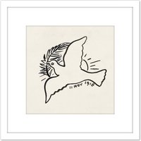 Artery8 Leo Gestel Peace Dove Branch 1918 Drawing 8X8 Inch Square Wooden Framed Wall Art Print Picture with Mount in White