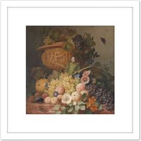 Artery8 Eelkema Still Life With Flowers & Fruit Painting 8X8 Inch Square Wooden Framed Wall Art Print Picture with Mount in White