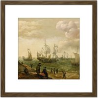 Artery8 Willaerts Ships Along The Shore Painting 8X8 Inch Square Wooden Framed Wall Art Print Picture with Mount in Brown