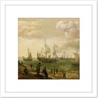 Artery8 Willaerts Ships Along The Shore Painting 8X8 Inch Square Wooden Framed Wall Art Print Picture with Mount in White