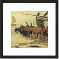 Artery8 Mauve The Sea Fisherman Bringing Pink Painting 8X8 Inch Square Wooden Framed Wall Art Print Picture with Mount in Black