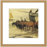 Artery8 Mauve The Sea Fisherman Bringing Pink Painting 8X8 Inch Square Wooden Framed Wall Art Print Picture with Mount in Light Oak