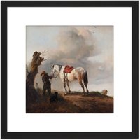 Artery8 Wouwerman The Gray Horse Painting 8X8 Inch Square Wooden Framed Wall Art Print Picture with Mount in Black