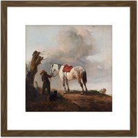 Artery8 Wouwerman The Gray Horse Painting 8X8 Inch Square Wooden Framed Wall Art Print Picture with Mount in Brown