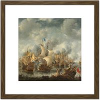 Artery8 Abrahamsz Beerstraten Battle Of Terheide Painting 8X8 Inch Square Wooden Framed Wall Art Print Picture with Mount in Brown