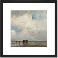 Artery8 Jacob Maris Shells Fish Sea Boats Painting 8X8 Inch Square Wooden Framed Wall Art Print Picture with Mount in Black