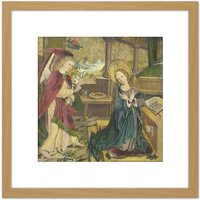 Artery8 Altaar Annunciation To The Virgin Painting 8X8 Inch Square Wooden Framed Wall Art Print Picture with Mount in Light Oak