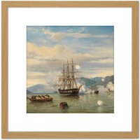 Artery8 Van Beest Hms Battleship Medusa Shimonoseki Straits 8X8 Inch Square Wooden Framed Wall Art Print Picture with Mount in Light Oak