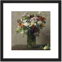 Artery8 Henri Fantin Latour Flowers From Normandy Painting 8X8 Inch Square Wooden Framed Wall Art Print Picture with Mount in Black