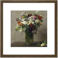 Artery8 Henri Fantin Latour Flowers From Normandy Painting 8X8 Inch Square Wooden Framed Wall Art Print Picture with Mount in Brown