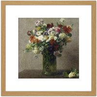 Artery8 Henri Fantin Latour Flowers From Normandy Painting 8X8 Inch Square Wooden Framed Wall Art Print Picture with Mount in Light Oak