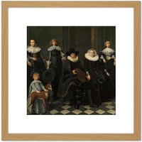 Artery8 Van Santvoort Portrait Family Dirck Bas Jacobsz 8X8 Inch Square Wooden Framed Wall Art Print Picture with Mount in Light Oak