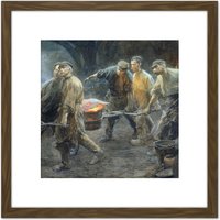 Artery8 Josselin De Jong Interior Iron Foundry Painting 8X8 Inch Square Wooden Framed Wall Art Print Picture with Mount in Brown