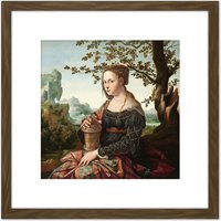 Artery8 Van Scorel Mary Magdalene Jar 8X8 Inch Square Wooden Framed Wall Art Print Picture with Mount in Brown