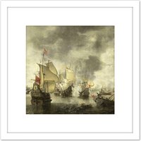Artery8 Beerstraten Battle Venice Dutch Ships Bay Foya 8X8 Inch Square Wooden Framed Wall Art Print Picture with Mount in White