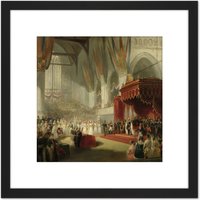 Artery8 Pieneman Inauguration King William II Amsterdam 8X8 Inch Square Wooden Framed Wall Art Print Picture with Mount in Black