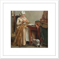 Artery8 Hendriks Interior With Woman Sewing Dog Painting 8X8 Inch Square Wooden Framed Wall Art Print Picture with Mount in White