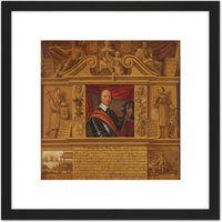 Artery8 Portrait Oliver Cromwell Allegorical Painting 8X8 Inch Square Wooden Framed Wall Art Print Picture with Mount in Black