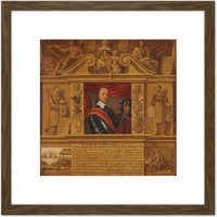 Artery8 Portrait Oliver Cromwell Allegorical Painting 8X8 Inch Square Wooden Framed Wall Art Print Picture with Mount in Brown