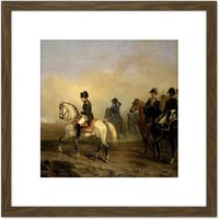 Artery8 Vernet Emperor Napoleon Riding Horse Painting 8X8 Inch Square Wooden Framed Wall Art Print Picture with Mount in Brown